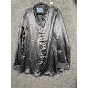 Manzini Shirt Mens Size 4XL Black Long Sleeve Button Up Neck Embellised